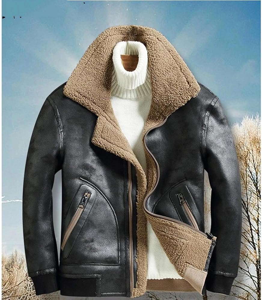 Mens Leather Sheepskin Jackets Winter Motorcycle Leather
